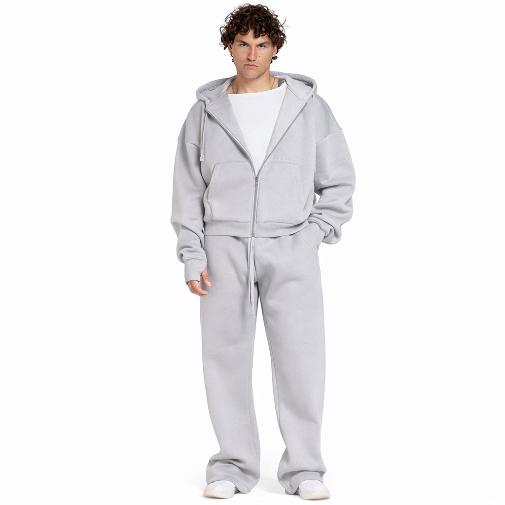 Men Oversized Zip-Up Set